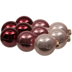 18x stuks glazen kerstballen roze tinten 8 cm glans - Kerstbal