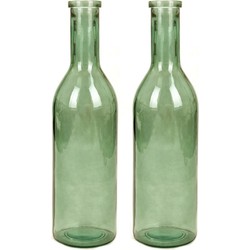 Set van 2x stuks transparante/groene fles vaas/vazen van eco glas 18 x 75 cm - Vazen