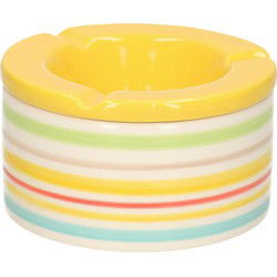 Stormasbak - keramiek - geel/multi-kleur - D12 cm - asbak - buiten - Asbakken