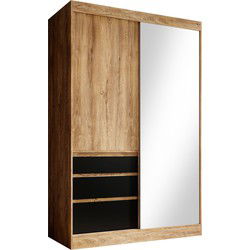 Meubella - Kledingkast Henry - Eiken - Zwart - 140 cm - Met spiegel