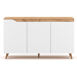 Buffet Scandinave 3 Deuren L140 cm - Hout en wit decor - Boom