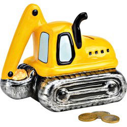 Spaarpot graafmachine van keramiek geel (B/H/D) 16x14x11cm