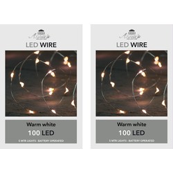 Set van 2x stuks draadverlichting lichtsnoer met 100 lampjes warm wit op batterij 500 cm - Lichtsnoeren