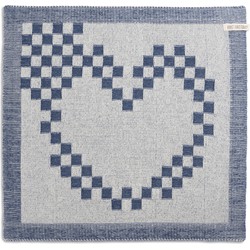Knit Factory Gebreide Keukendoek - Keukenhanddoek Groot Hart - Ecru/Jeans - 50x50 cm