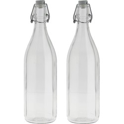 Set van 6x stuks glazen fles transparant met beugeldop van 1 liter/1000 ml - Drinkflessen