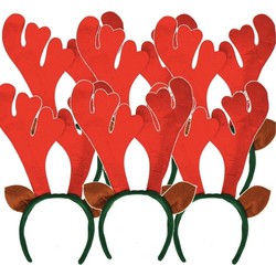 6x Rendier diadeem met rood gewei - Verkleedattributen