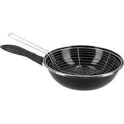 Emaille friteuse/frituurpan voor alle hittebronnen zwart 26 cm - Frituurpannen