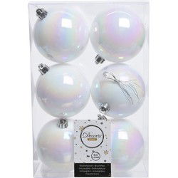 Decoris Kerstballen - 6x st - wit parelmoer - D8 cm - kunststof - Kerstbal