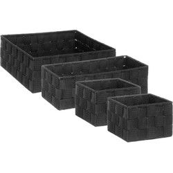 Set van 4x gevlochten opbergmanden - zwart - Kast/badkamer - Opbergmanden
