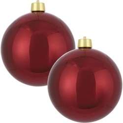 2x Grote kunststof decoratie kerstbal donkerrood 25 cm - Kerstbal