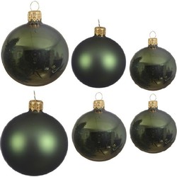 Glazen kerstballen pakket donkergroen glans/mat 16x stuks diverse maten - Kerstbal