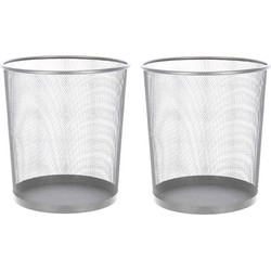 2x stuks kantoor prullenbakken/papiermanden 9 liter zilverkleurig - Prullenmanden