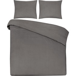 DoubleDry Dekbedovertrek 100% Natuurlijk Katoen - Lits Jumeaux 240x200/220 cm + 2 Kussenslopen - Ademend & Zacht - Grijs