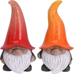 Tuinkabouters - 2x - polystone - 23 cm - gnooms - oranje/rood - Tuinbeelden