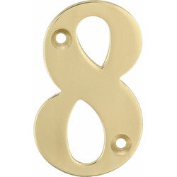 AMIG Huisnummer 8 - massief messing - 5cm - incl. bijpassende schroeven - gepolijst - goudkleur - Huisnummers