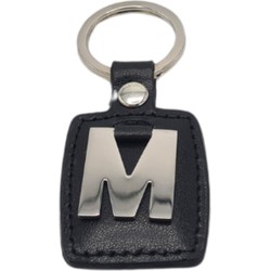 Sleutelhanger - Zilver/Zwart - Letter M - Leer - Metaal