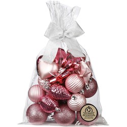 Inge Christmas kerstballen en hangers -30x -kunststof -roze - Kerstbal