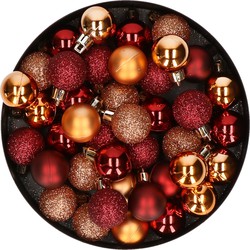 Kleine kerstballen - 40x st - donkerrood/koper - D3 cm - kunststof - Kerstbal