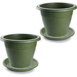 5x stuks bloempotten met onderschaal donkergroen rond diameter 25 cm - Plantenpotten