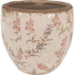 Clayre & Eef Bloempot  Ø 18x17 cm Beige Roze Keramiek Bloemen Bloempot Binnen