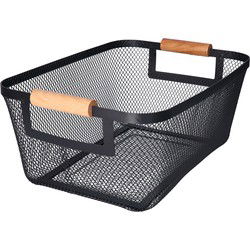 H&S Collection Opbergmand - met handgrepen - zwart - metaal - 31 x 22 x 14 cm - draadmand - Opbergmanden
