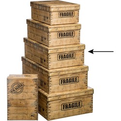 5Five Opbergdoos/box - houtkleur - L40 x B26.5 x H14 cm - Stevig karton - Woodybox - Opbergbox