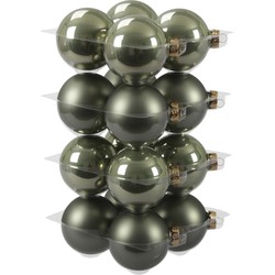 16x Glazen kerstballen mat/glans graniet groen 8 cm - Kerstbal
