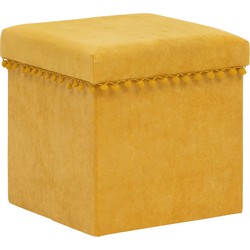 Atmosphera Poef/krukje/hocker Arabic - Opvouwbare opslag box - fluweel Okergeel - D38 x H38 cm - Poefs