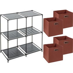 5Five Kastmandjes/opberg mandjes - steenrood - 4x stuks van 29 Liter - Rekje is 67 x 68 cm - Opbergmanden