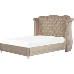 Beliani AYETTE - Tweepersoonsbed-Beige-Fluweel