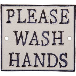 Clayre & Eef Tekstbord  11x10 cm Zwart Wit Metaal Rechthoek Please Wash Hands Wandbord