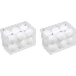 24x Kleine kunststof kerstballen met sneeuw effect wit 7 cm - Kerstbal
