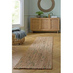 Loper Jute Vloerkleed Boucle Naturel / Groen - 60x300 cm