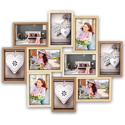 Multi fotolijst met houten frame met 10 lijstjes geschikt voor een foto van 10 x 15 cm - Fotolijsten