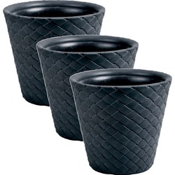 3x Stuks Matuba rotan bloempotten/plantenpotten antraciet 19 liter - Plantenpotten