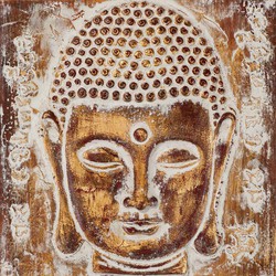 Fine Asianliving Schilderij Boeddha Gezicht Metal Foil 3D