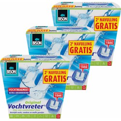 3x stuks Bison vochtvreter / vochtvanger vochtmagneet 450 gram met extra navulling - Vochtopnemers