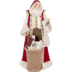 Clayre & Eef Kerstdecoratie Beeld Kerstman Beige Rood Kunststof