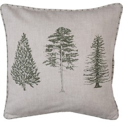 Clayre & Eef Kussenhoes  40x40 cm Beige Groen Katoen Vierkant Dennenbomen