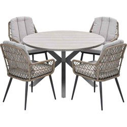 Garden Impressions Kalibo tuinset 5-delig - Tulli tuintafel Ø122x75 cm light teak vironwood
