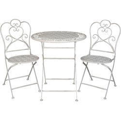Clayre & Eef Bistroset Bistrotafel Bistrostoel 3-delig  Ø 70x75  Wit Ijzer Balkonset