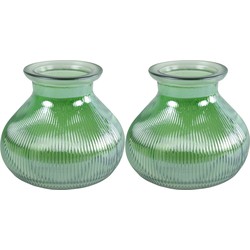 Decostar Bloemenvaas - 2x stuks - groen glas - H12 x D15 cm - Vazen