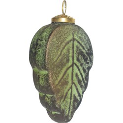 Clayre & Eef Kerstbal  7x4x13 cm Groen Bruin Glas Kerstdecoratie