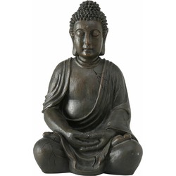 Deco by Boltze Boeddha beeld Zen - kunststeen - antiek donkergrijs - 32 x 26 x 50 cm - Beeldjes