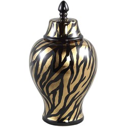 PTMD Brendy Urn Deco Dierenprint - H34 x Ø19cm - Keramiek - Zwart/goud