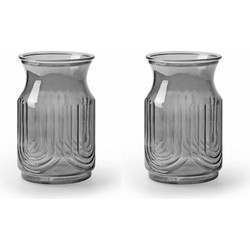 2x Stuks Bloemenvazen - smoke grijs/transparant glas - H20 x D12.5 cm - Vazen