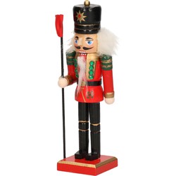 1x Kerst decoratie notenkrakers poppetjes/soldaten met vlag rood/zwart 15 cm - Kerstbeeldjes