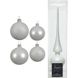 Glazen kerstballen pakket winter wit glans/mat 38x stuks 4 en 6 cm met piek glans - Kerstbal