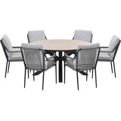 Garden Impressions Stevie tuinset 7-delig taupe - Tulli tuintafel Ø148x75 cm light teak vironwood