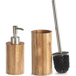 Toilet spullen set Toiletborstel met zeeppompje van acacia hout - Badkameraccessoireset